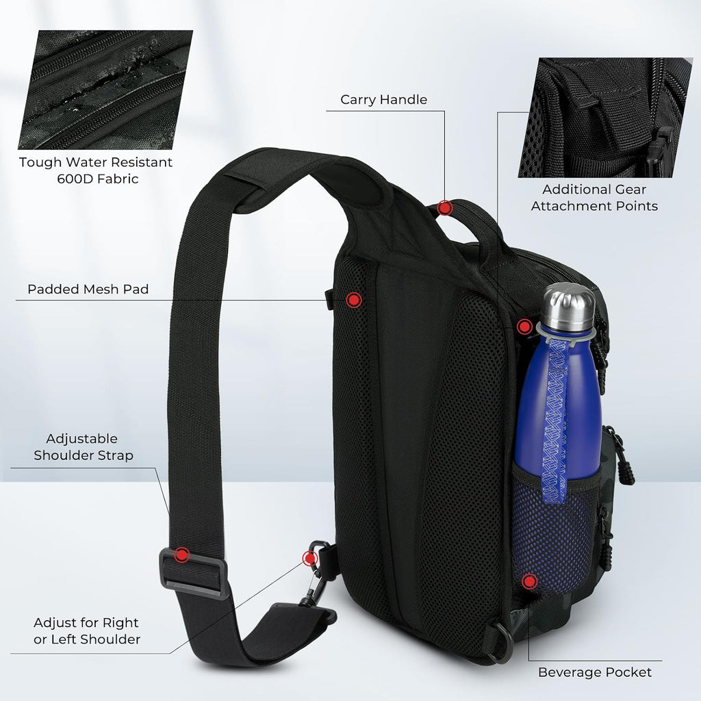 Blowbak Fishing Sling Bag, Fishing Backpack with Rod Holder | Fishing Bag Storge Fishing Gear, Gift for Men, Molle