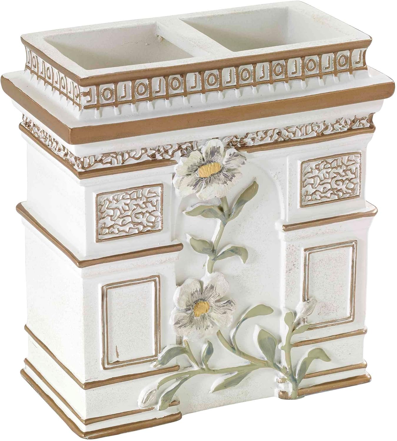Bathroom Set, Hand Painted Resin, Countertop Accessories, Chic Home Decor, Set of 4 (Paris Botanique Collection)