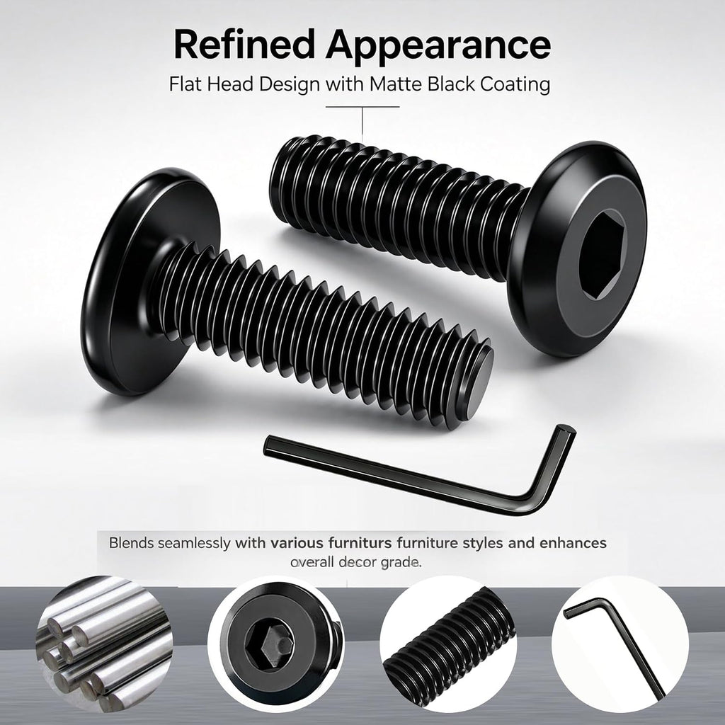 Taiss 25pcs 5/16-18x3/4 Flat Head Socket Head Screw,Furniture Bolts,Furniture Screws 304 Stainless Steel,5/16 Bolts Black Zinc Plated Fully Threaded,Countersunk Connector Screws with Hex Spanner