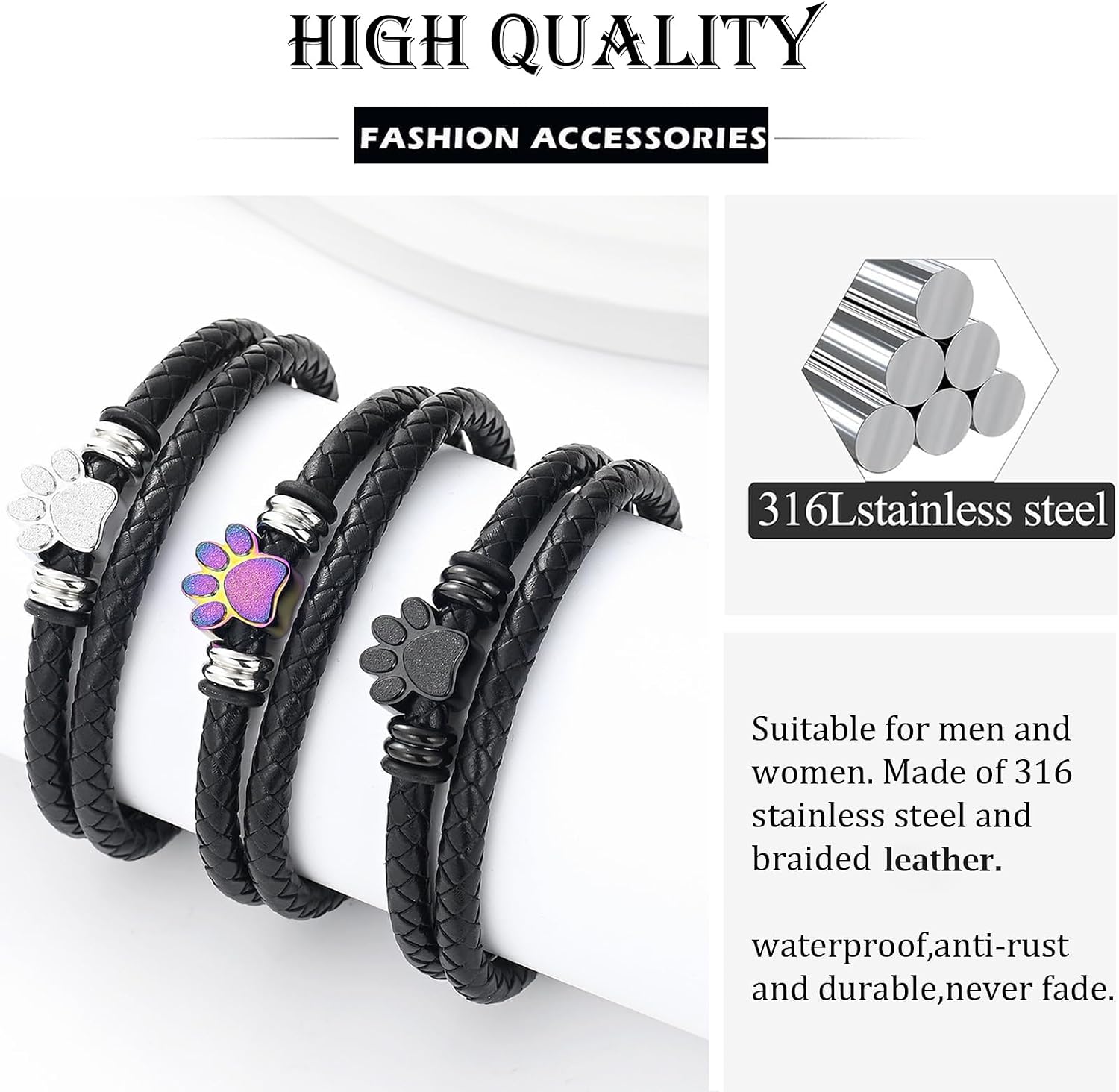 Pet Cremation Jewelry Paw Print Urn Bracelet for Ashes for Women Men Leather Memorial Dog Cat Ashes Keepsake Bangle