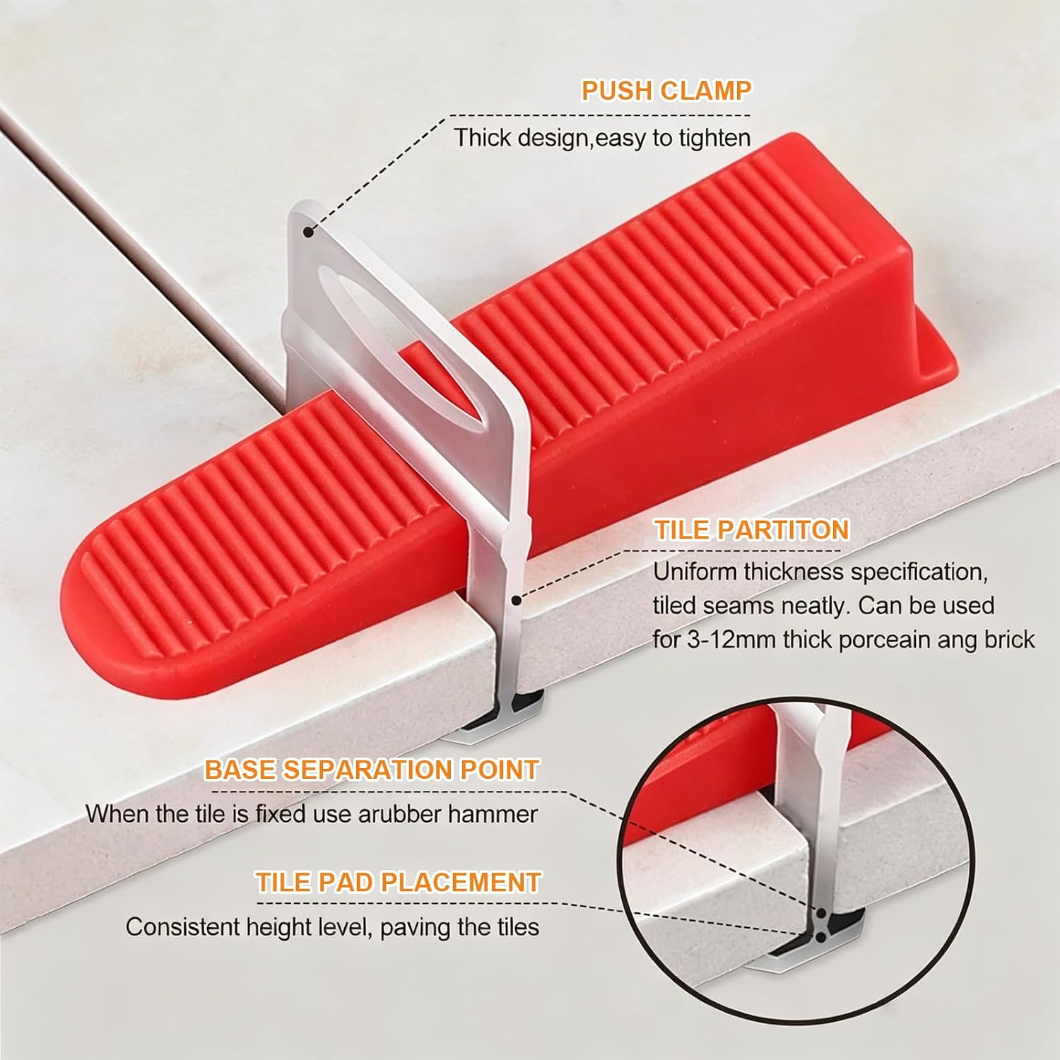Tile Leveling System, 100 Tile Spacers 1/16" And 20 Reusable Wedges