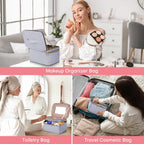 Large Makeup Bag with Mirror Double Layer Travel Make Up Organizer Case, Large Capacity Coemetic with Brush Slot
