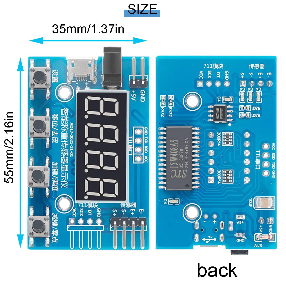 DKARDU HX711 Digital Load Cell Module A/D Module Weight Pressure Sensor Display 24 Bit Weighing Meter Electronic Scale Display Meter with Micro USB Cable