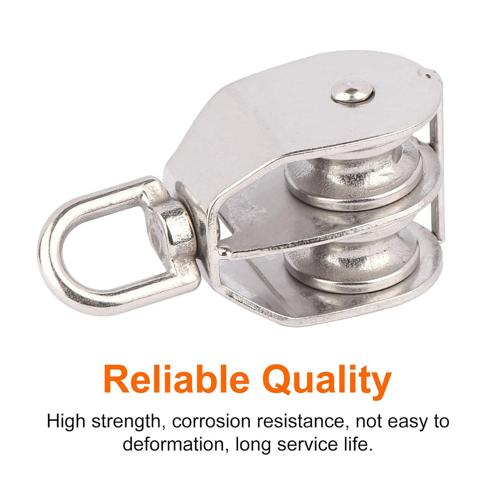 2PCS M32 Double Sheave Pulley Block 304 Stainless Steel Lifting Crane Swivel Hook