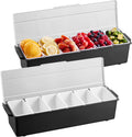 Ice Cooled Condiment Serving Container, 6 Compartments Chilled Server, Fruit Veggie Condiment Caddy, Plastic Garnish