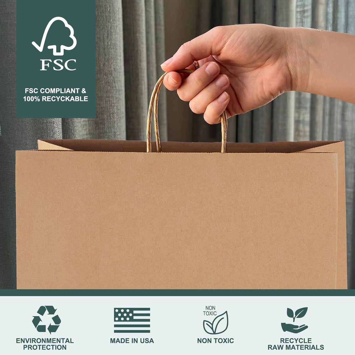Large Brown Paper Bags With Handles 16x6x12 Inch 25 Pack