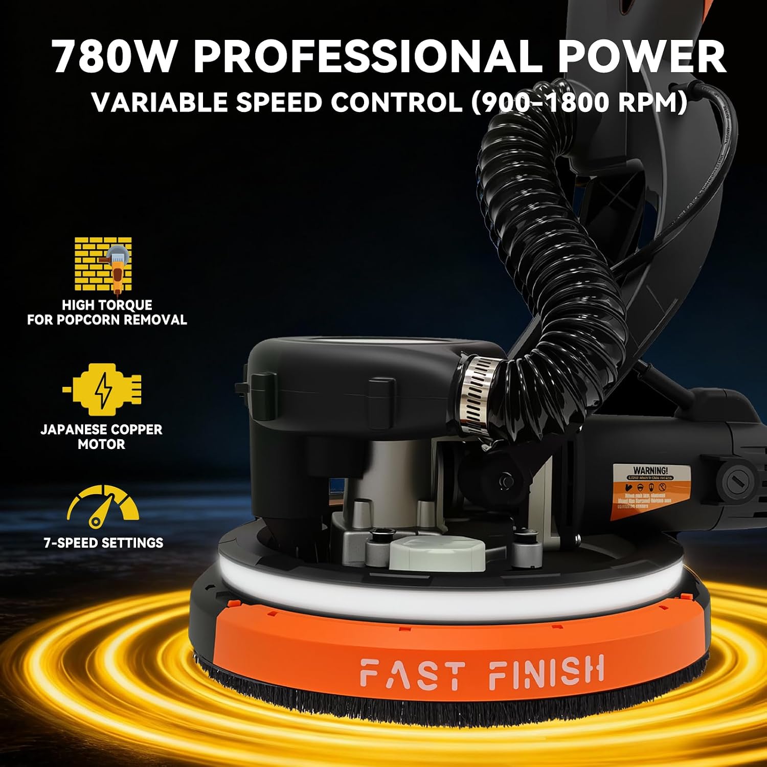 Drywall Sander with Vacuum, 780W 7-Speed Popcorn Ceiling Removal Tool | 95% Dust-Free, LED Light, 5.5ft Telescoping