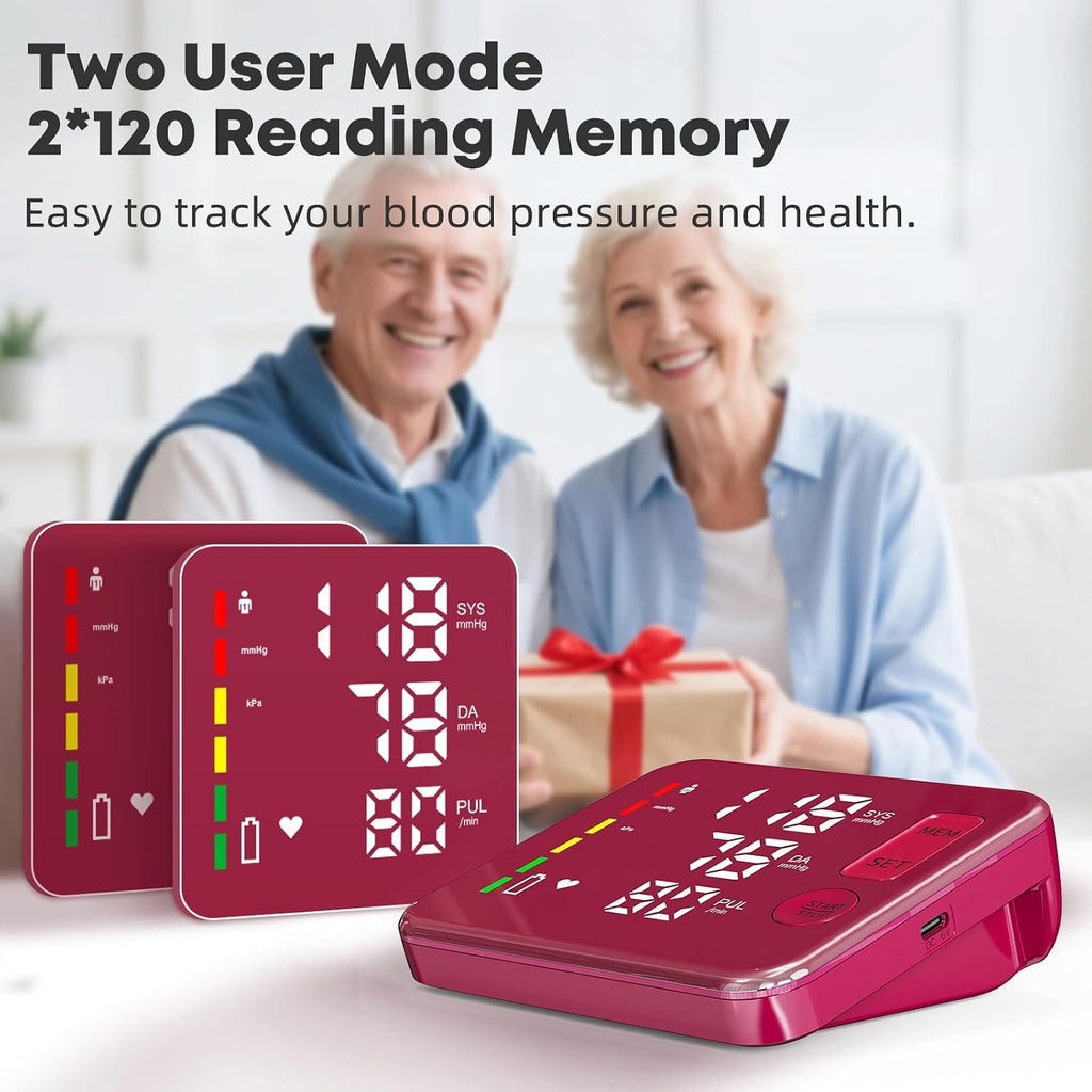 Blood Pressure Monitor Rechargeable Upper Arm, Large Screen, Red