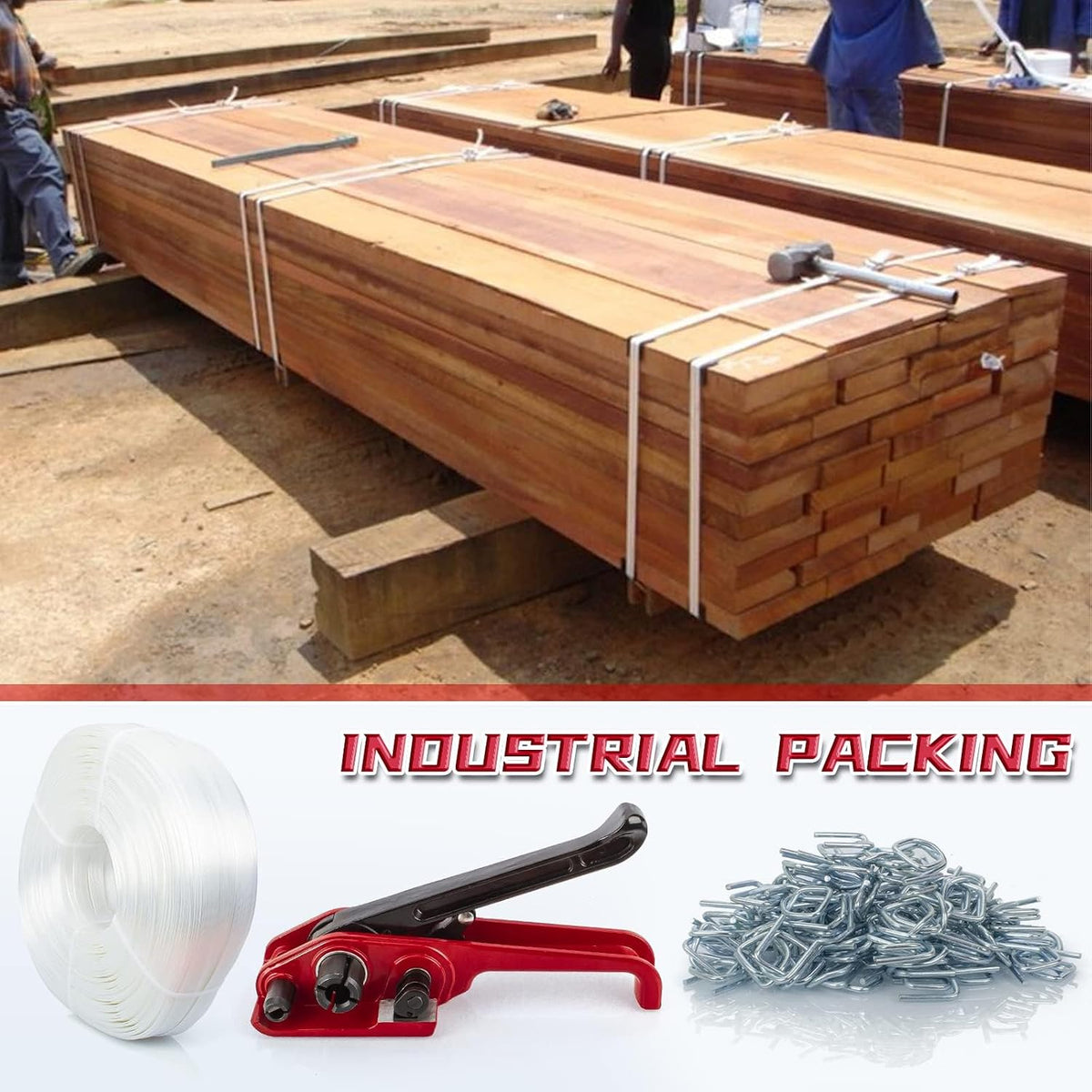 Heavy Duty Packing Strapping kit, Pallet Packing Strapping Tool, 3/4" x 320' Woven Cord Strapping Set, 2000 lbs Break