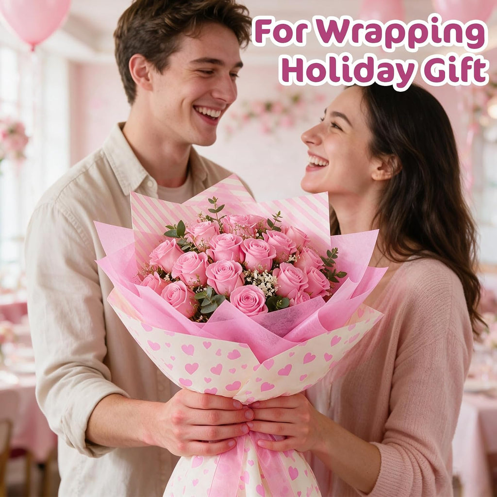 100 Pcs Pink Tissue Paper,5 Designs 14"X20" Tissue Paper Bulk