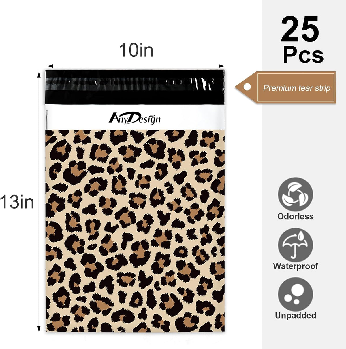25 Pcs Cheetah Poly Mailer Mailing Bag 10 x 13 Inch Leopard Self-Sealing Plastic Packaging Envelope Bag for Small