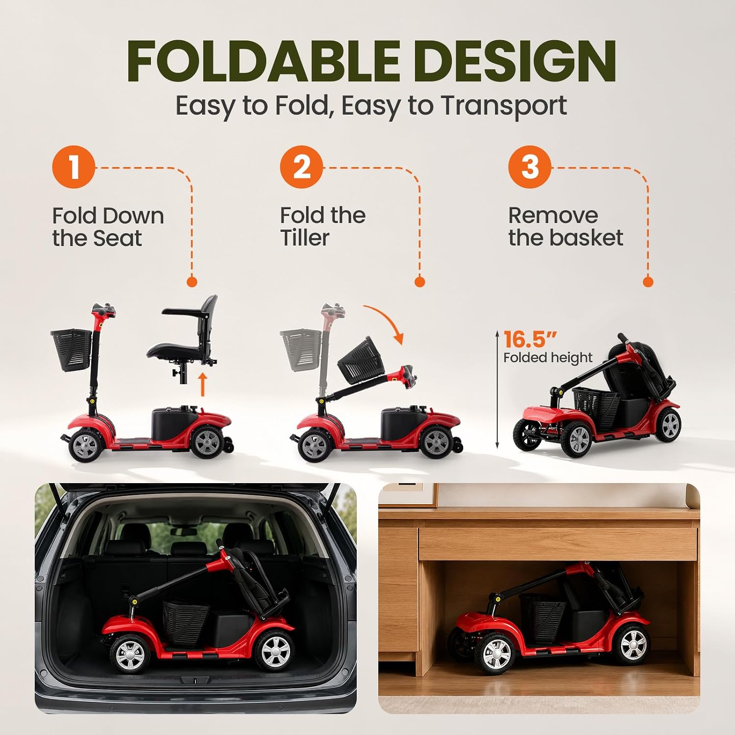 Mobility Scooter for Adults, Senior, 4 Wheels Electric Powered Chargeable Device for Travel, Lightweight and