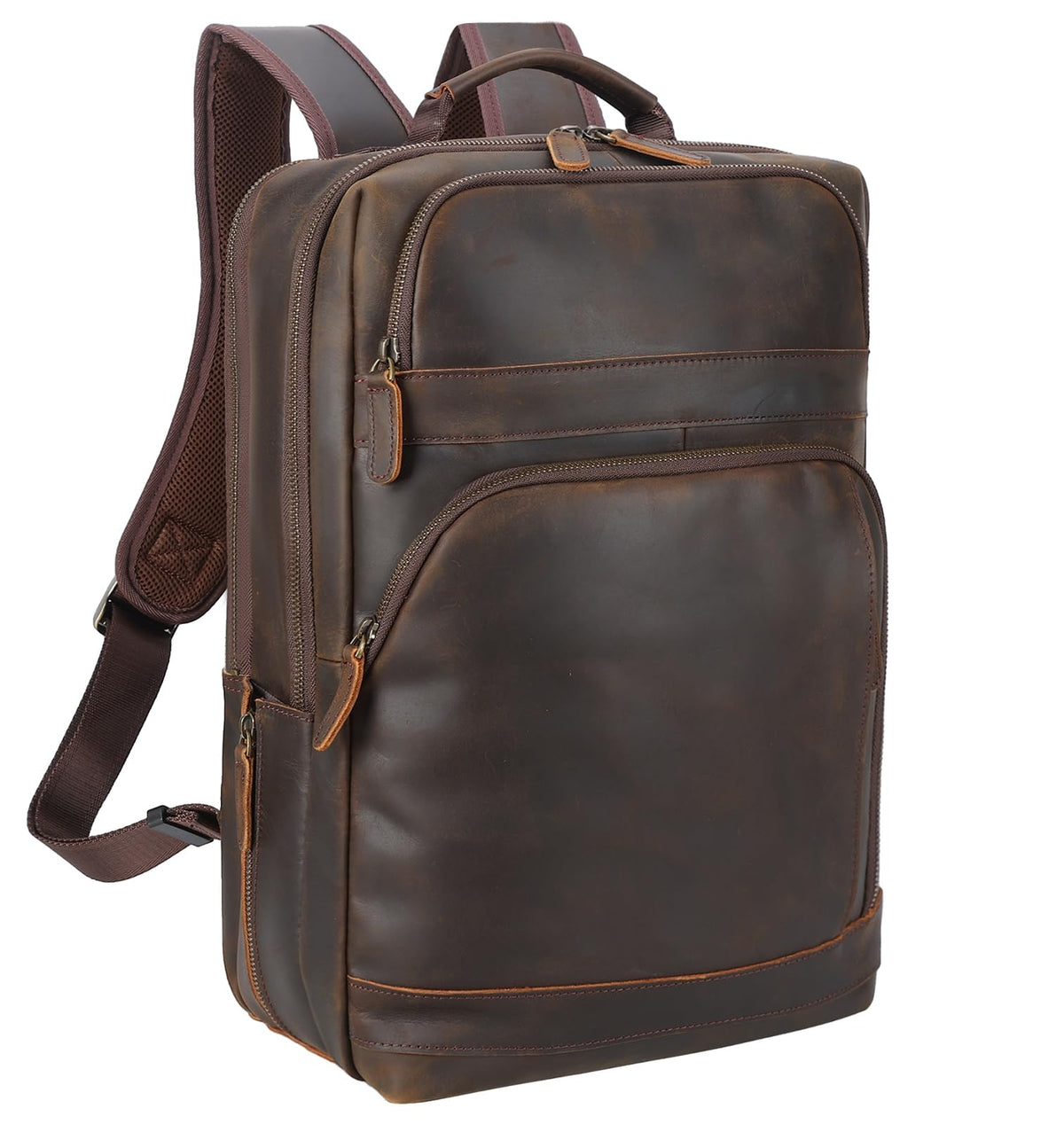Brown Leather Laptop Backpack for Men 16 Inch Computer Work Bag
