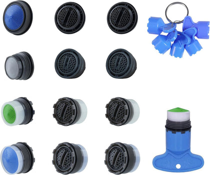 12 Pcs Faucet Aerator with 6 Pcs Faucet Aerator Key Removal Wrench Tool, Aerators Replacement Inserts for Sink M16.5
