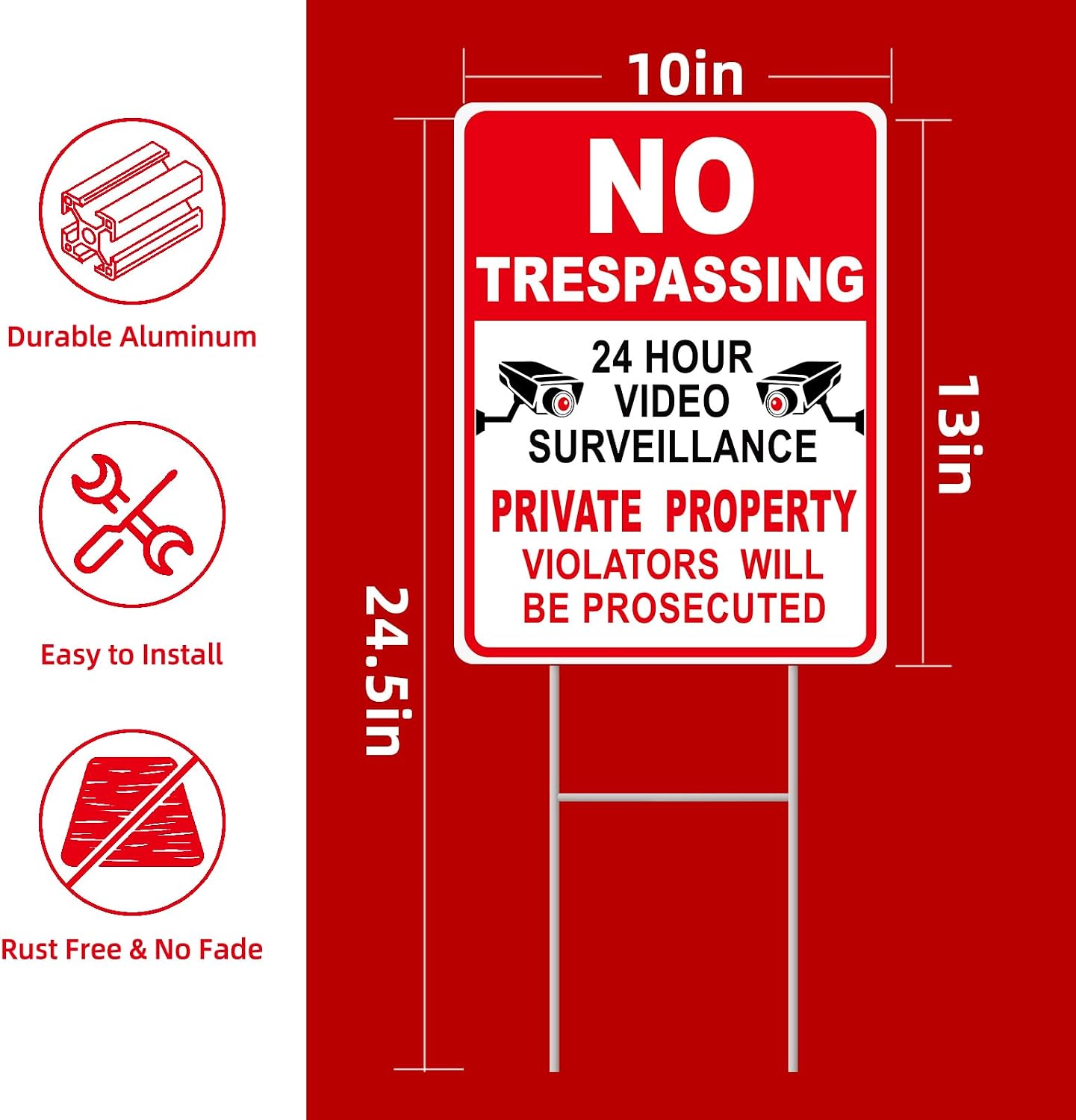 NO Trespassing Signs Private Property Video Surveillance Sign, Large 4-Pack 13"x10" Double-Sided Signs, Corrugated