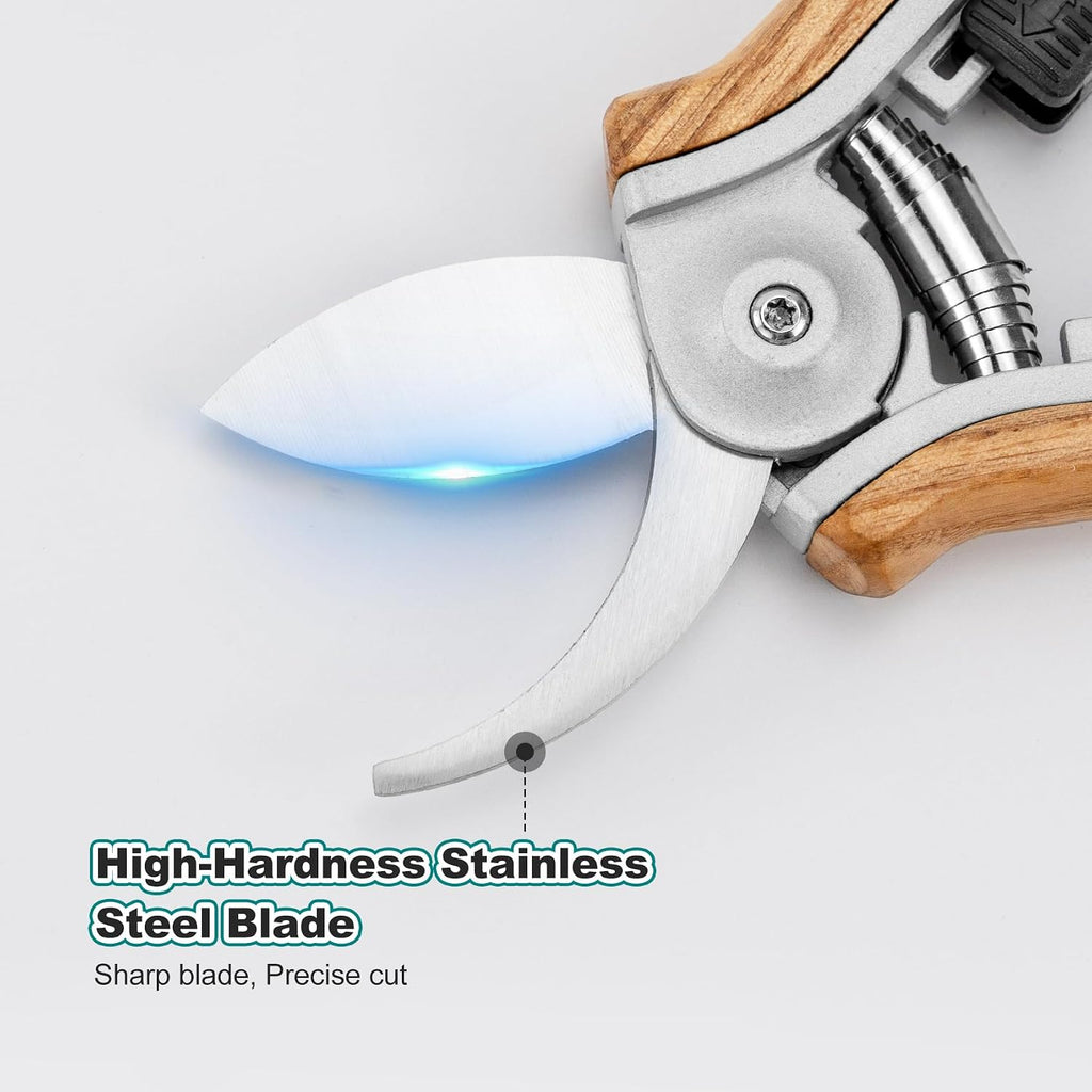 Mini Pruning Shears for Gardening Curved Blades Hand Pruners with Wooden Handle Garden Scissors Snips Stainless Steel