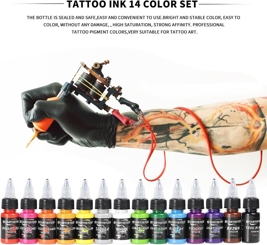 Tattoo Ink Set GTARTISTOO Professional 14 Colors 0.5oz Each