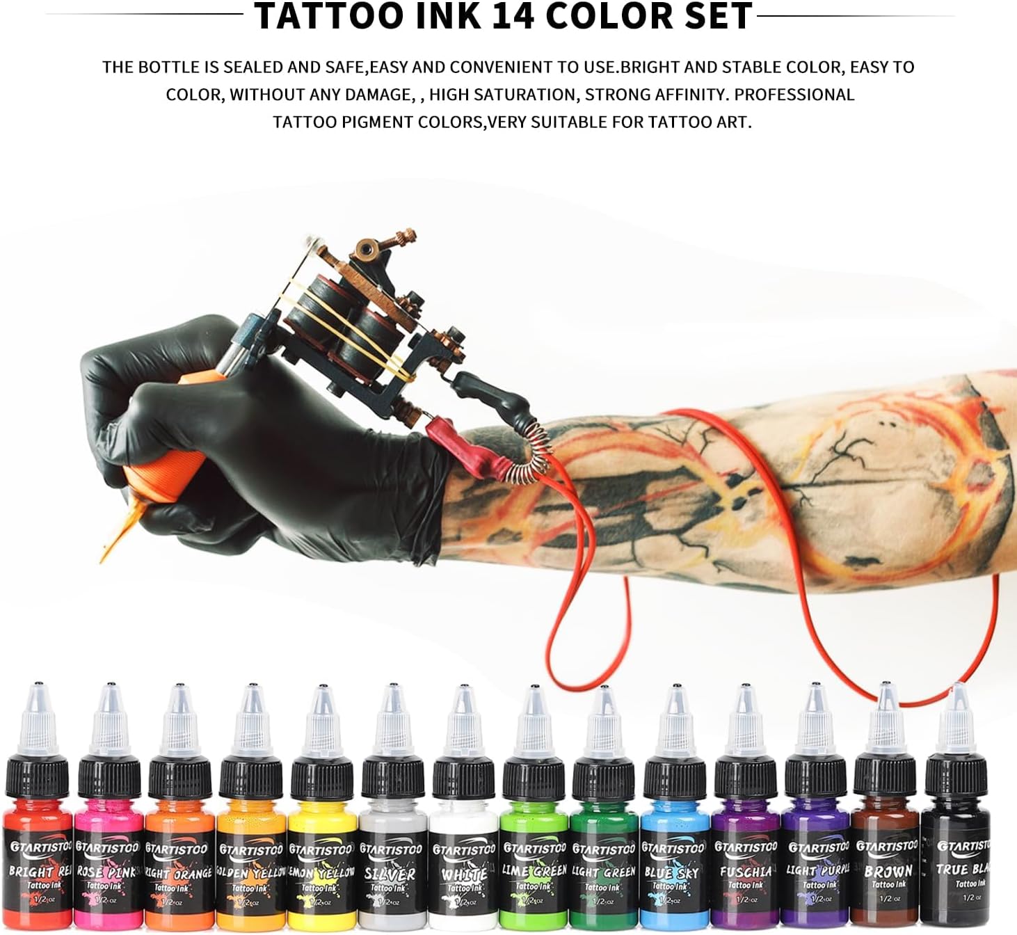 Tattoo Ink Set GTARTISTOO Professional 14 Colors 0.5oz Each