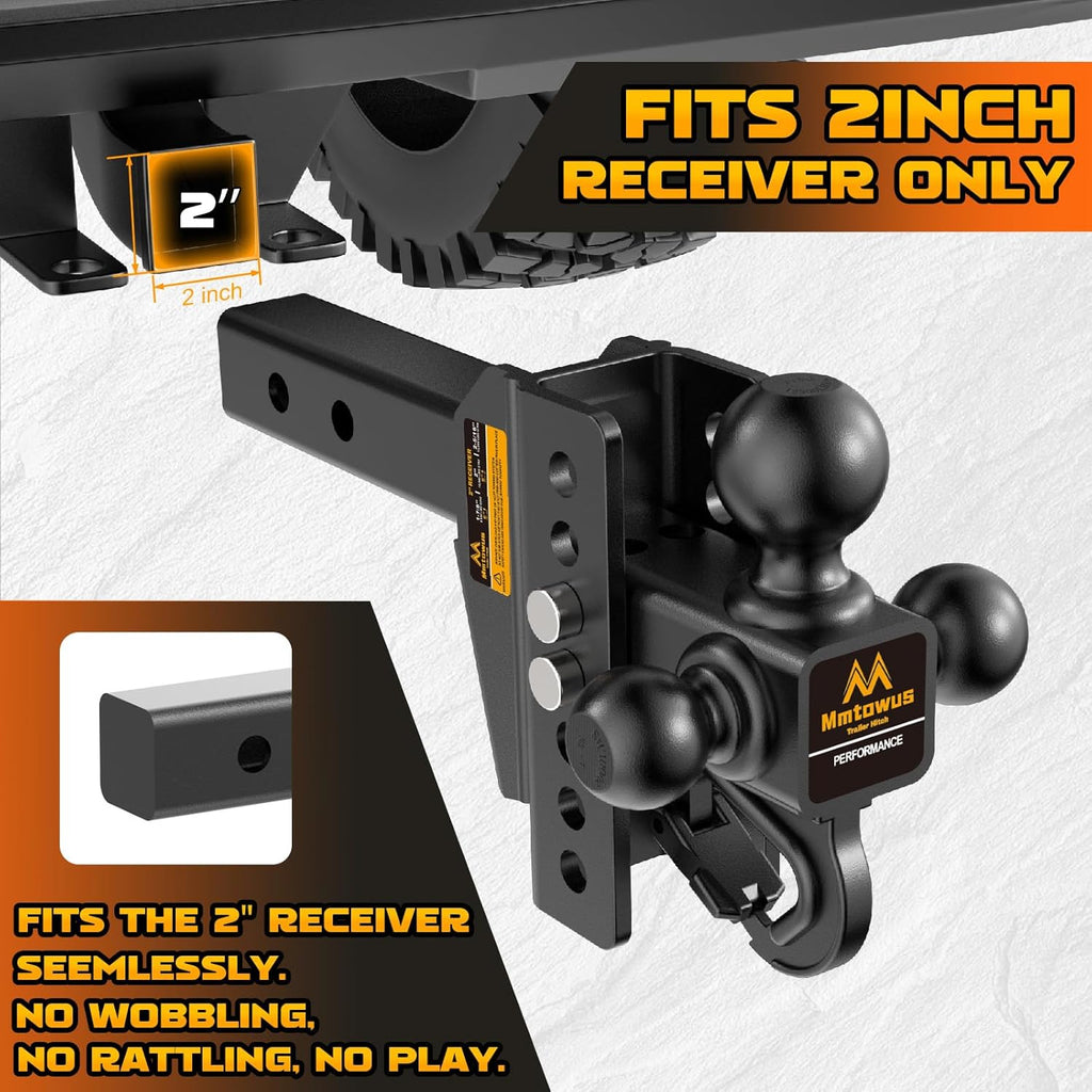 Adjustable Trailer Hitch - Drop Hitch Fit 2" Receiver -6" Drop/Rise