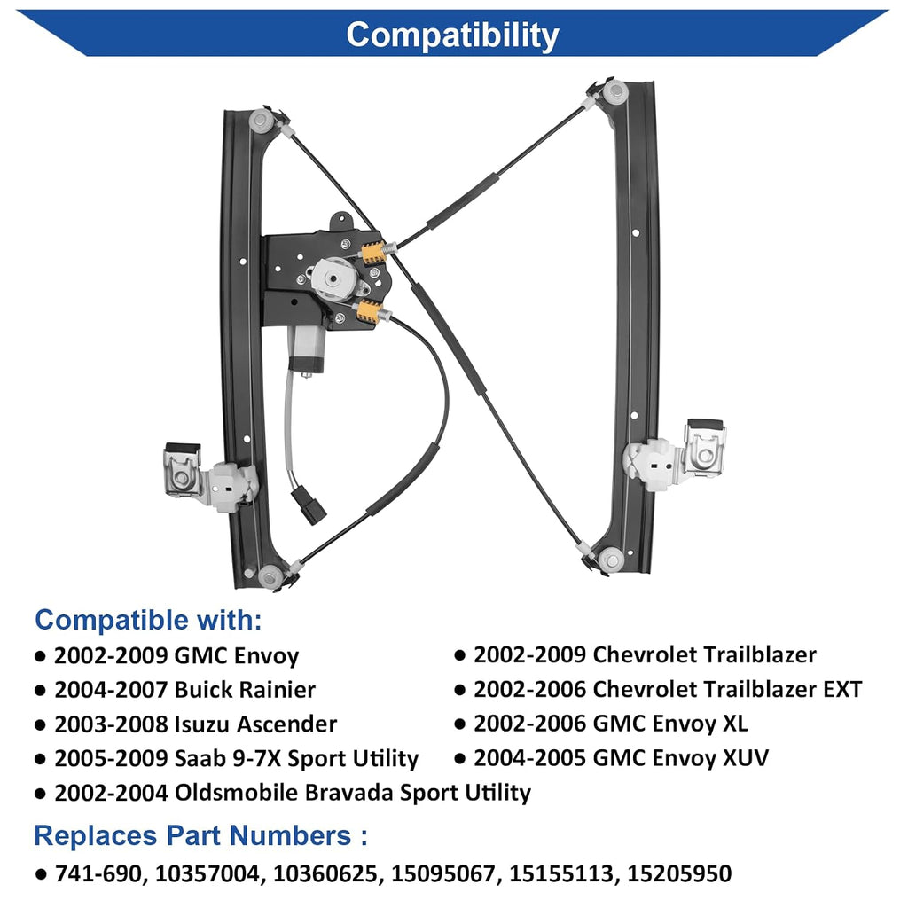 Obaee Window Regulator with Motor Front Left Driver Side, Replace 741-690