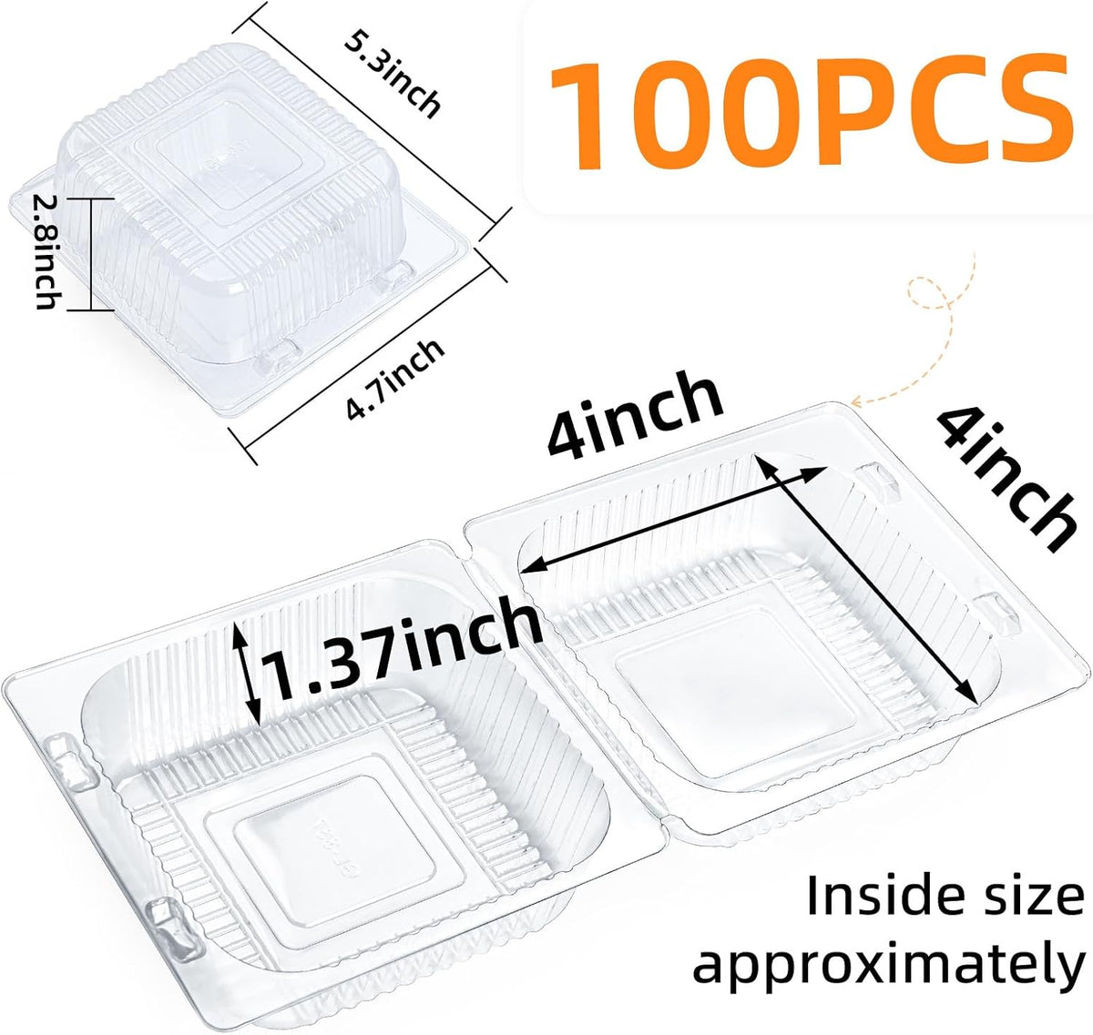 100 Count Heavy Duty Clear Clamshell Food Containers Hinged with Lids