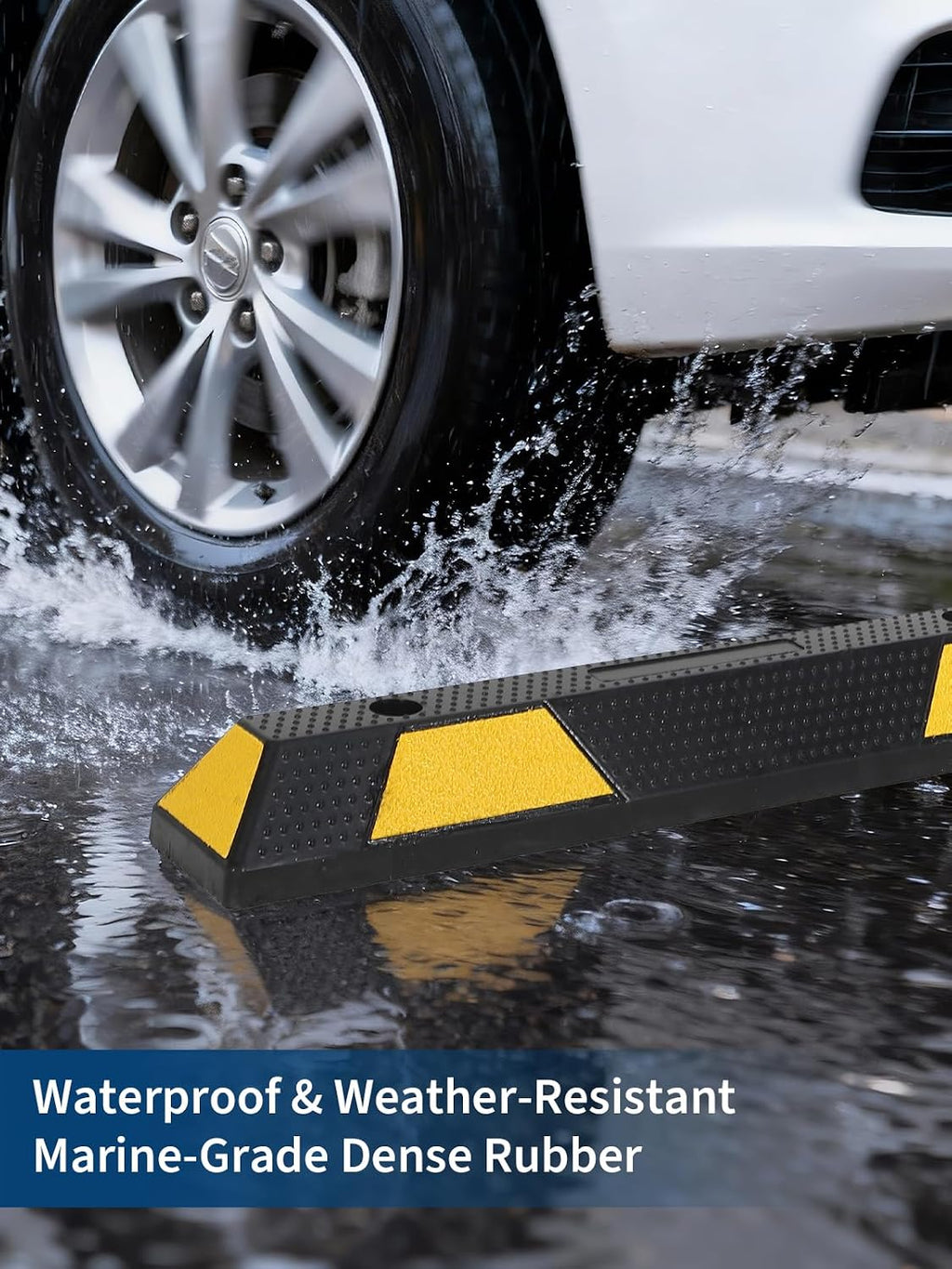 72 in Heavy Duty Rubber Parking Curb, 55000 LB Capacity, 6 ft Garage Parking Stopper with Reflective Stripes, Car