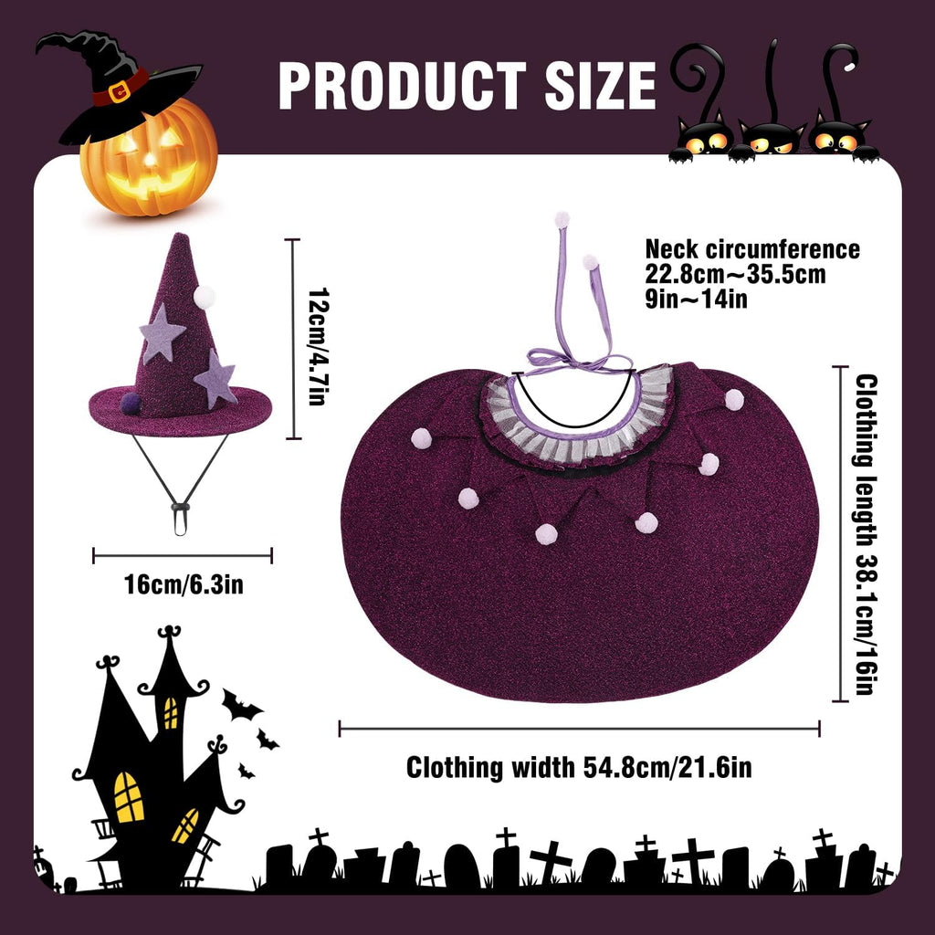 Halloween Cat Costumes, Small Purple Cat Wizard Cape Adjustable Pet | Halloween Wizard Cloak for Little Dogs Cats