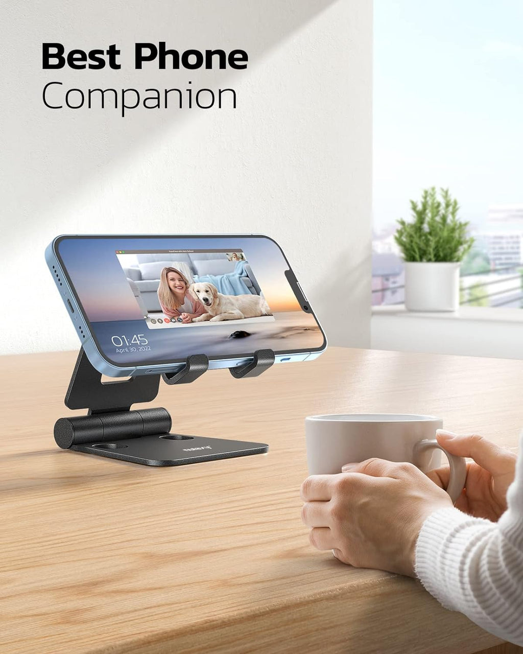 Dual Folding Cell Phone Stand, Fully Adjustable Foldable Desktop Phone Holder Cradle Dock Compatible with iPhone 17