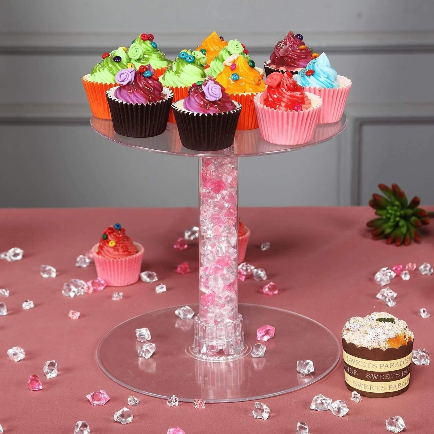 5 Tiers Clear Round Crystal Acrylic Cupcake Stand - Tiered Dessert Food Display Serving Tower Birthday Party Wedding