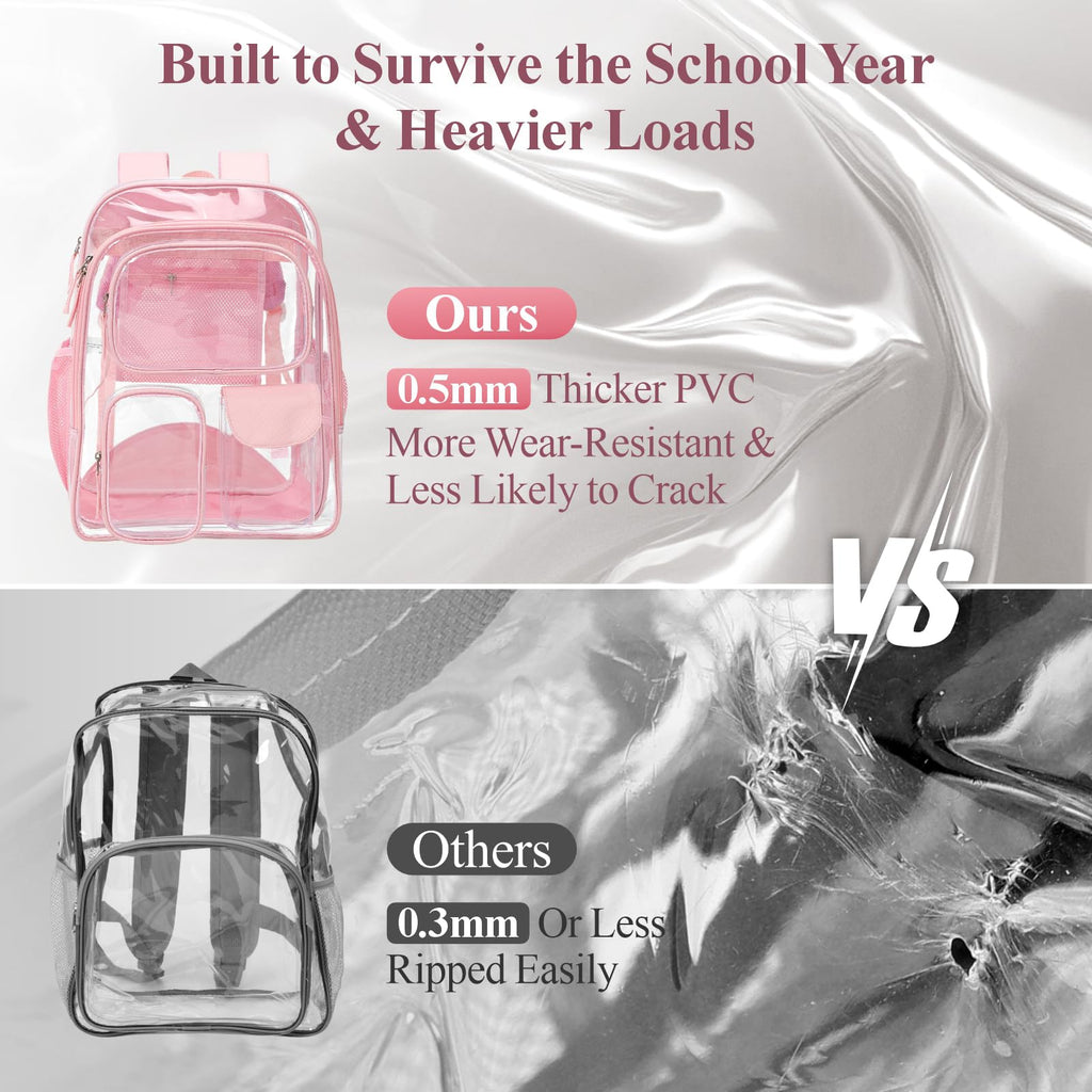 Clear Backpack for School - 18 Inch Extra Large Clear Bookbag, Pink