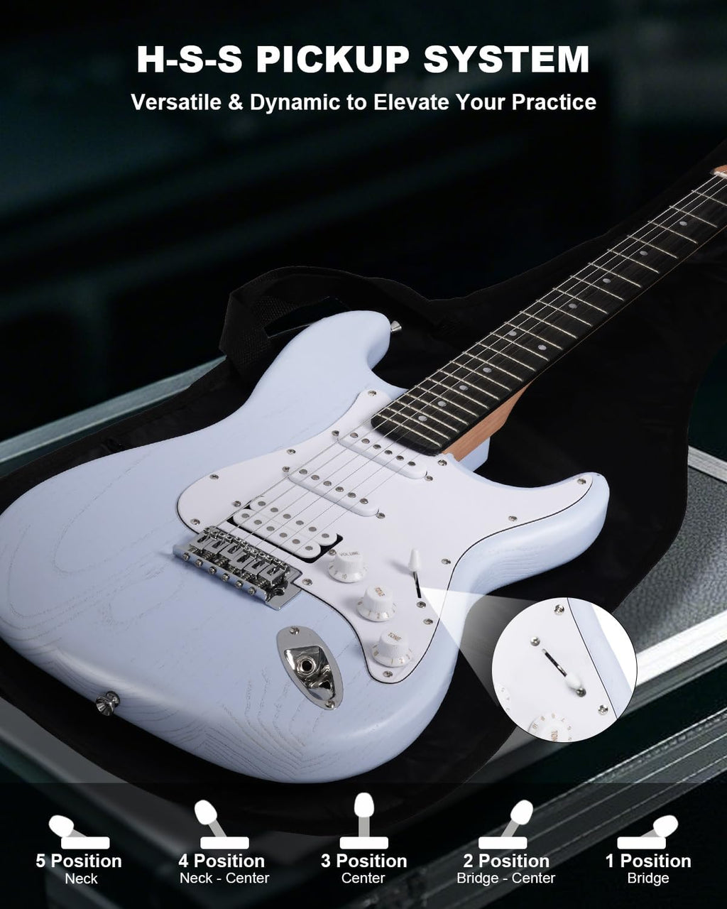 RST-150 39”Beginner Electric Guitar Kit with Amplifier, Classic HSS Pickup, Electric Guitar with Gig Bag, Capo
