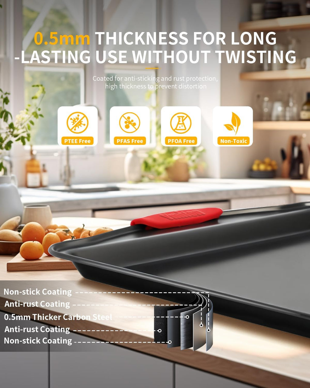 Baking Pans Set with Silicone Handles, 34 PCS Nonstick Bakeware Sets, Oven Pan Set Includes Baking Tray, Cookie
