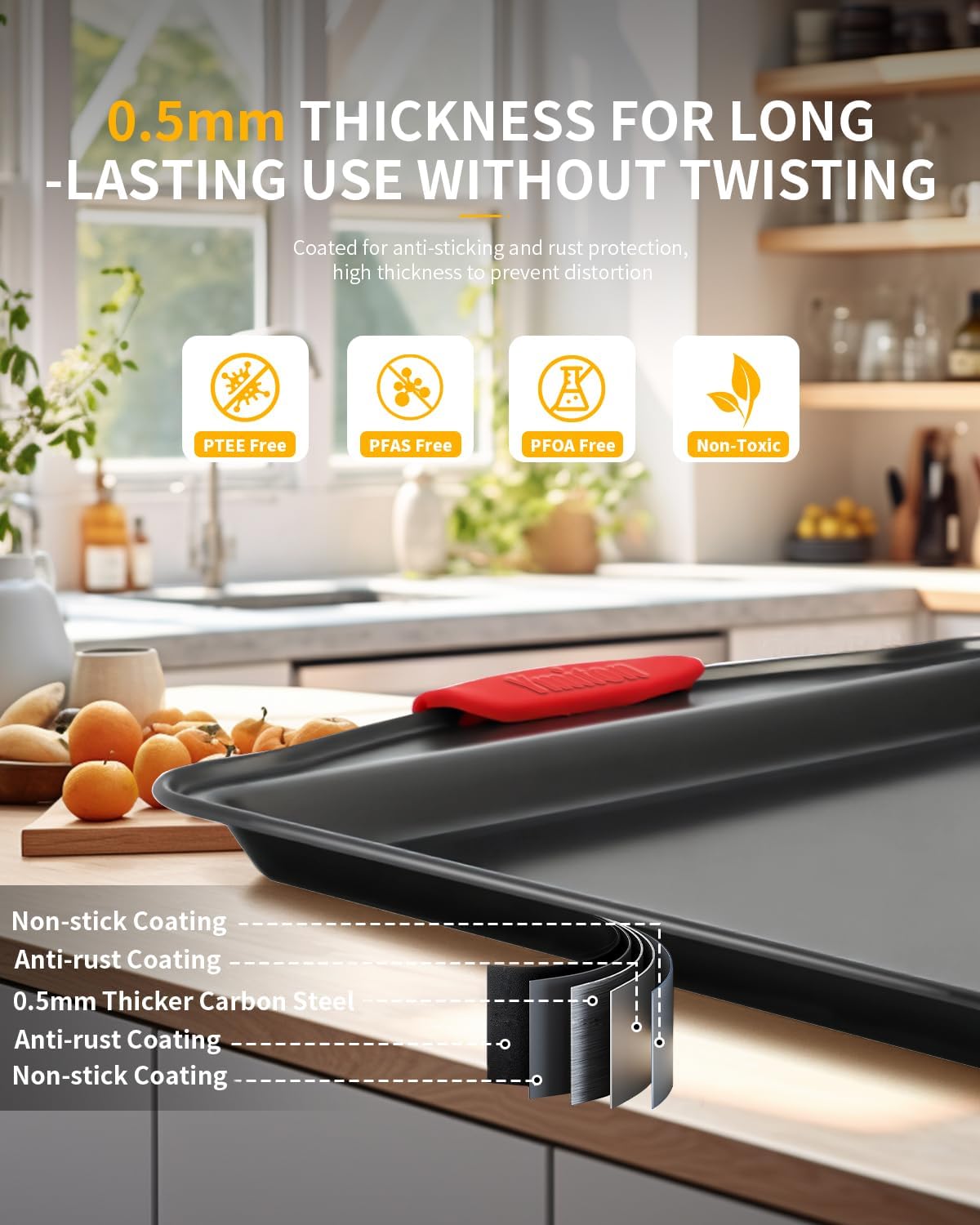 Baking Pans Set with Silicone Handles, 34 PCS Nonstick Bakeware Sets, Oven Pan Set Includes Baking Tray, Cookie