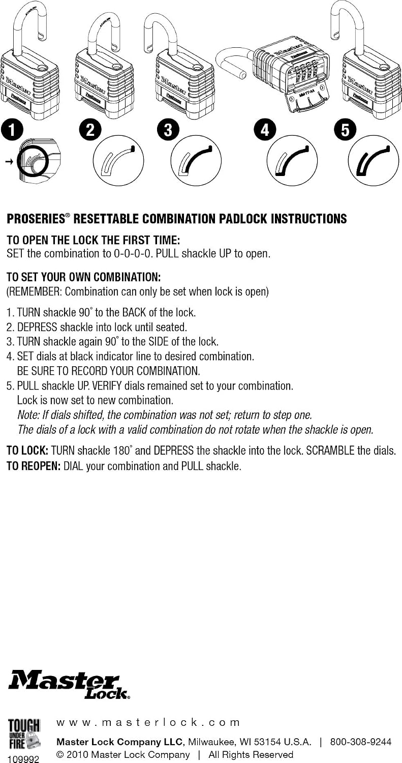1175DLH 2-1/4in (57mm) Wide ProSeries Brass Resettable Combination Padlock, 4 Pack Bundle W/Key Chain Light