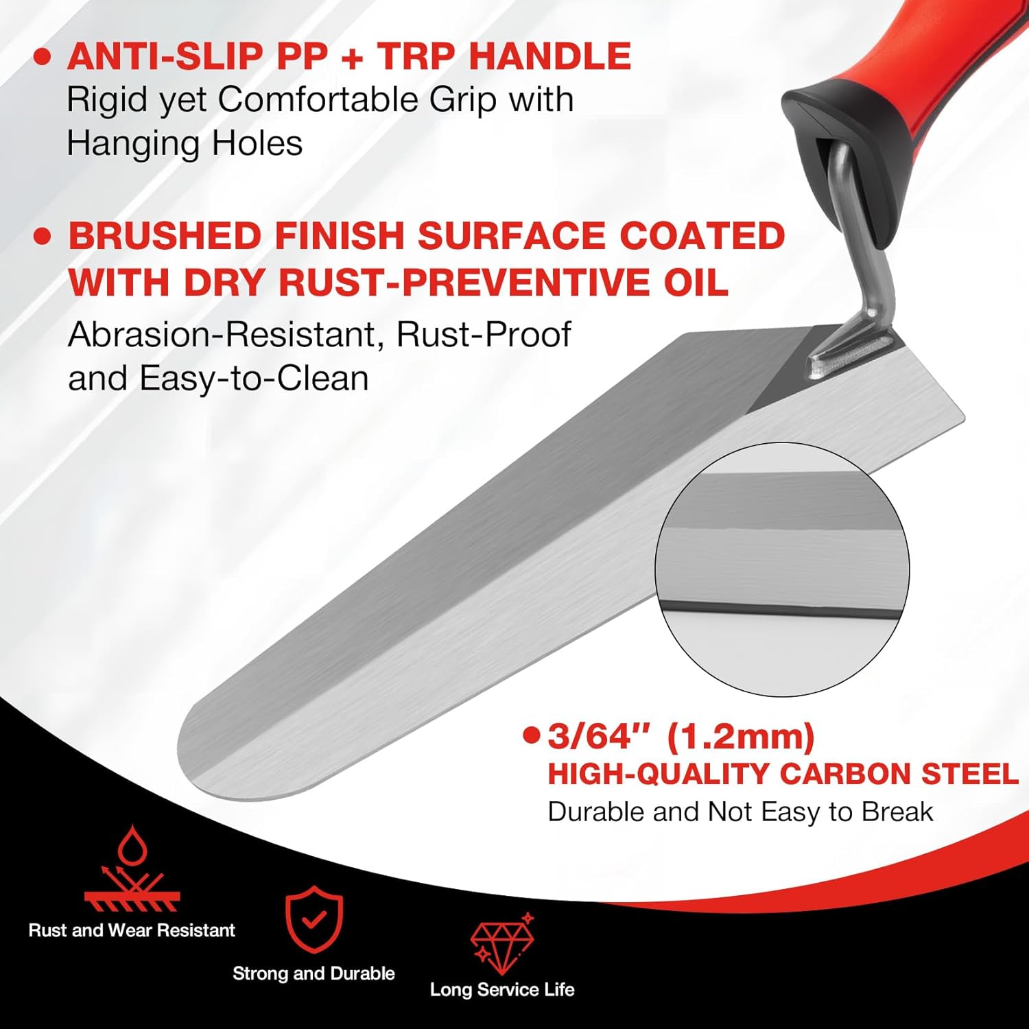 3-Piece Masonry Tools Set, 6’’ Margin Trowel, 5.5’’ Pointing and 7’’ Gauging Trowel with Soft Grip Handle