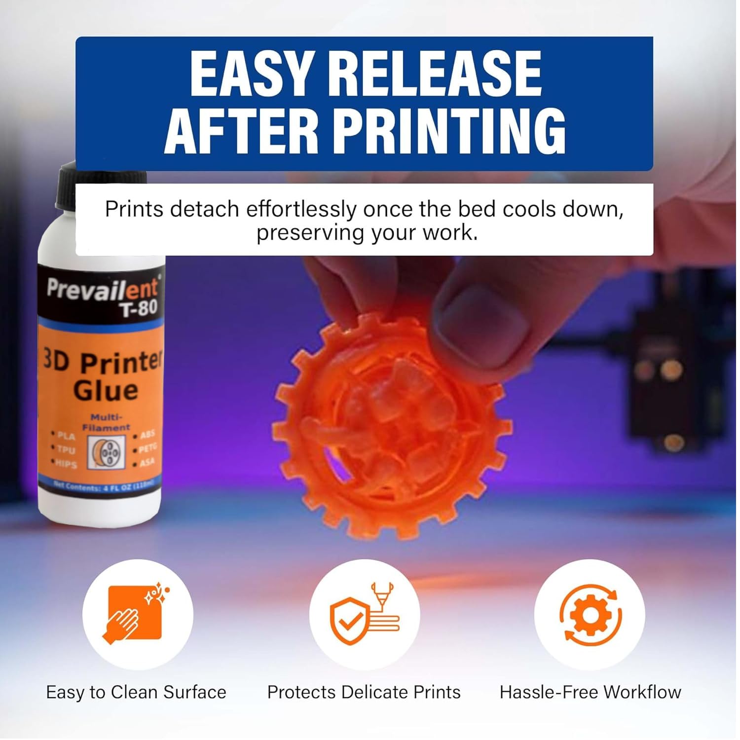 3D Printer Bed Adhesive Prevailent T-80-4 fl oz (118ml) | PLA, PETG, ABS, TPU & More, Bed Glue for Multiple Build