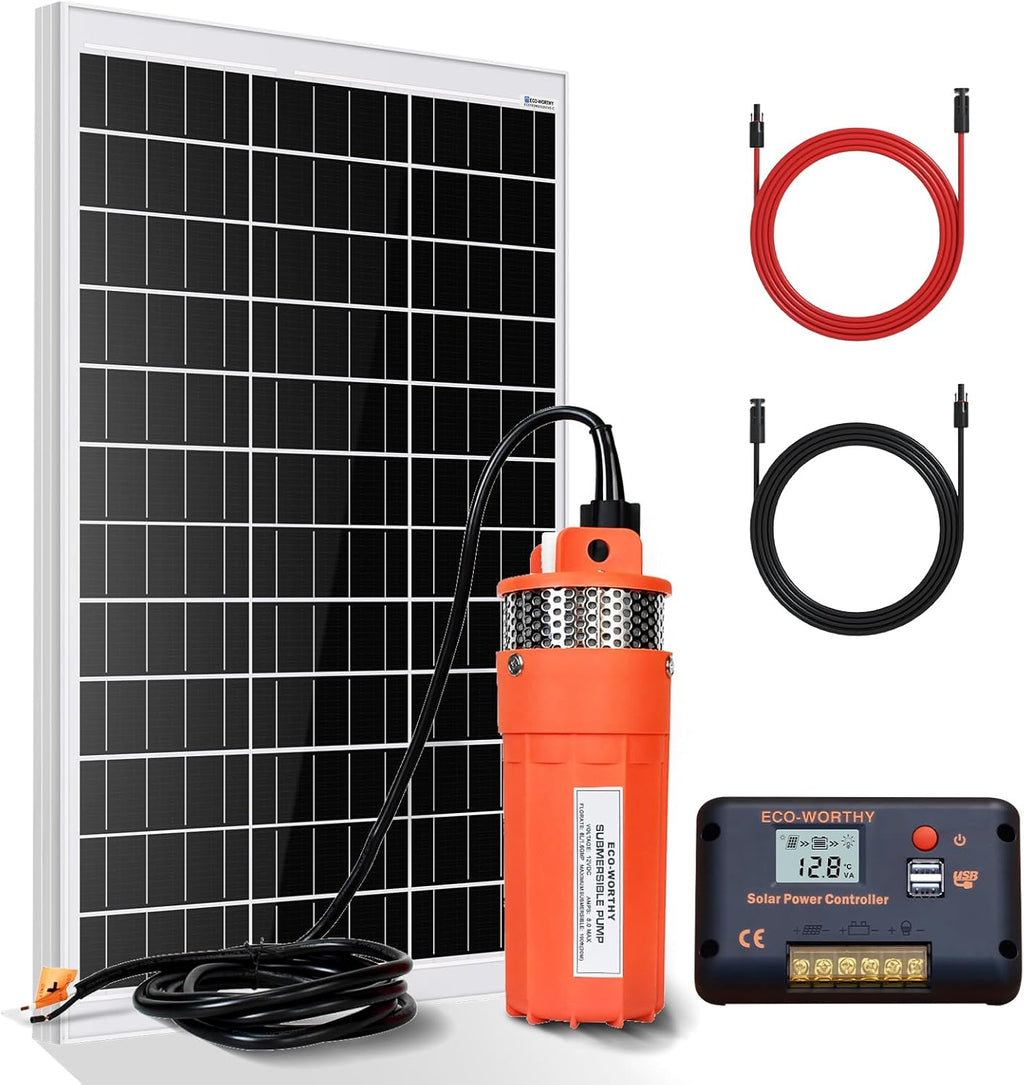 Solar Well Pump Kit - 100W Solar Panel with 12V Deep Well Water Pump for Off-grid Living or Irrigation, Farm &