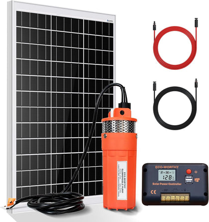 Solar Well Pump Kit - 100W Solar Panel with 12V Deep Well Water Pump for Off-grid Living or Irrigation, Farm &