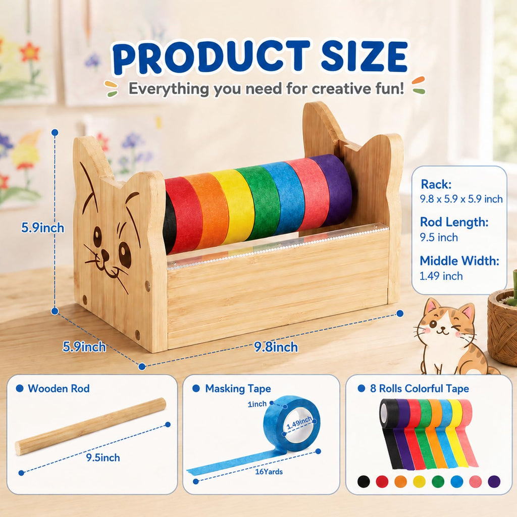 9 Pcs Cat Masking Tape Dispenser with Colored Tape,Pine