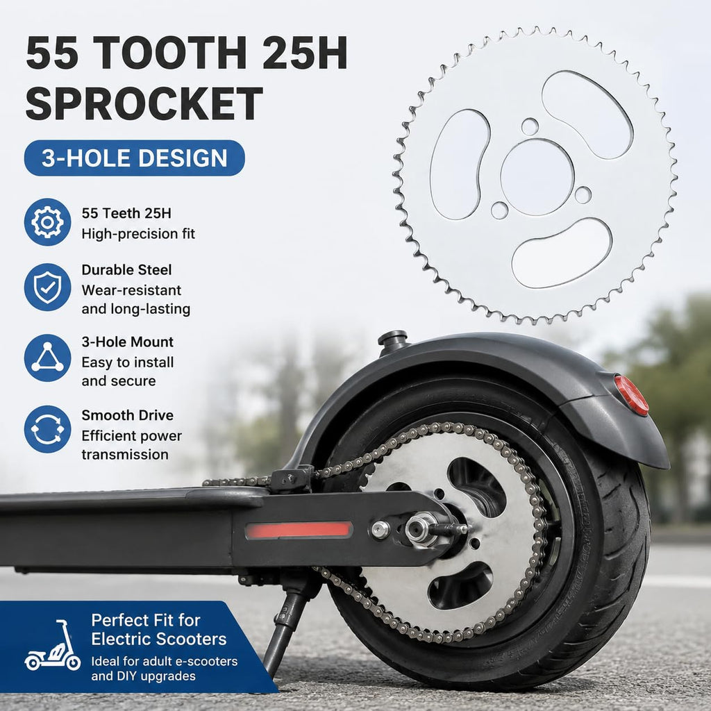 Scooter Sprocket, Metal 55 Tooth 25H 3 Holes Crankset Gear Plate Electric Scooter Sprocket Accessory