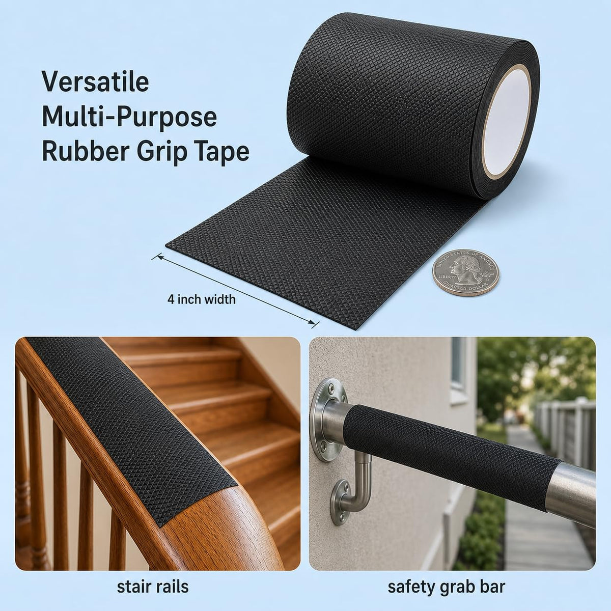 Rubber Grip Tape, Waterproof Anti Slip Tape with Strong Adhesive Back