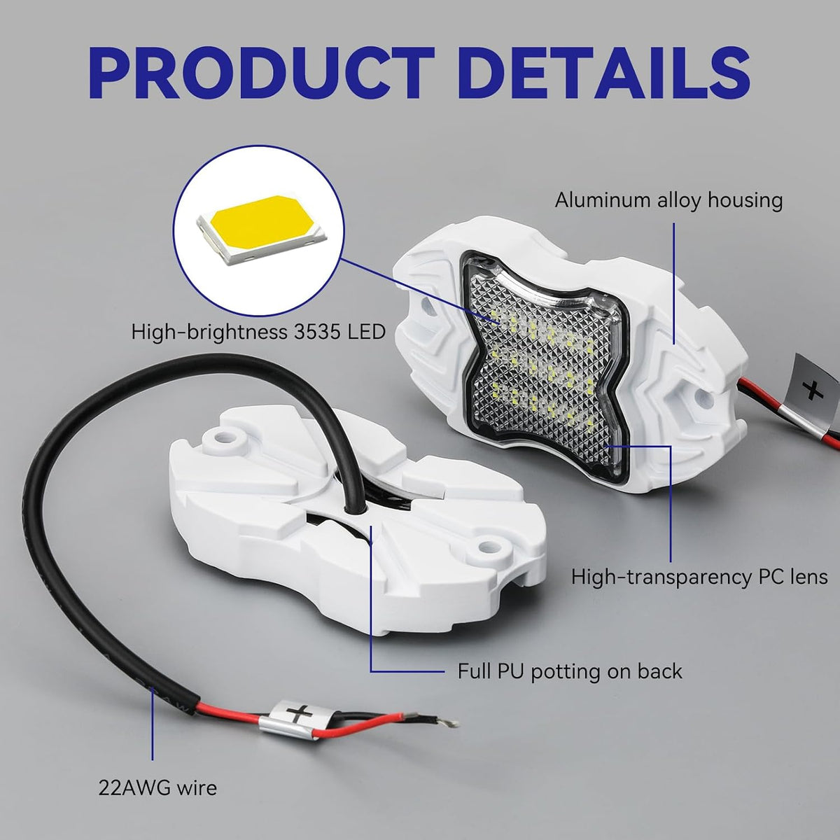 Dual‑Color White & Blue 12V IP68 LED Deck Courtesy Boat Lights, 4‑Pack