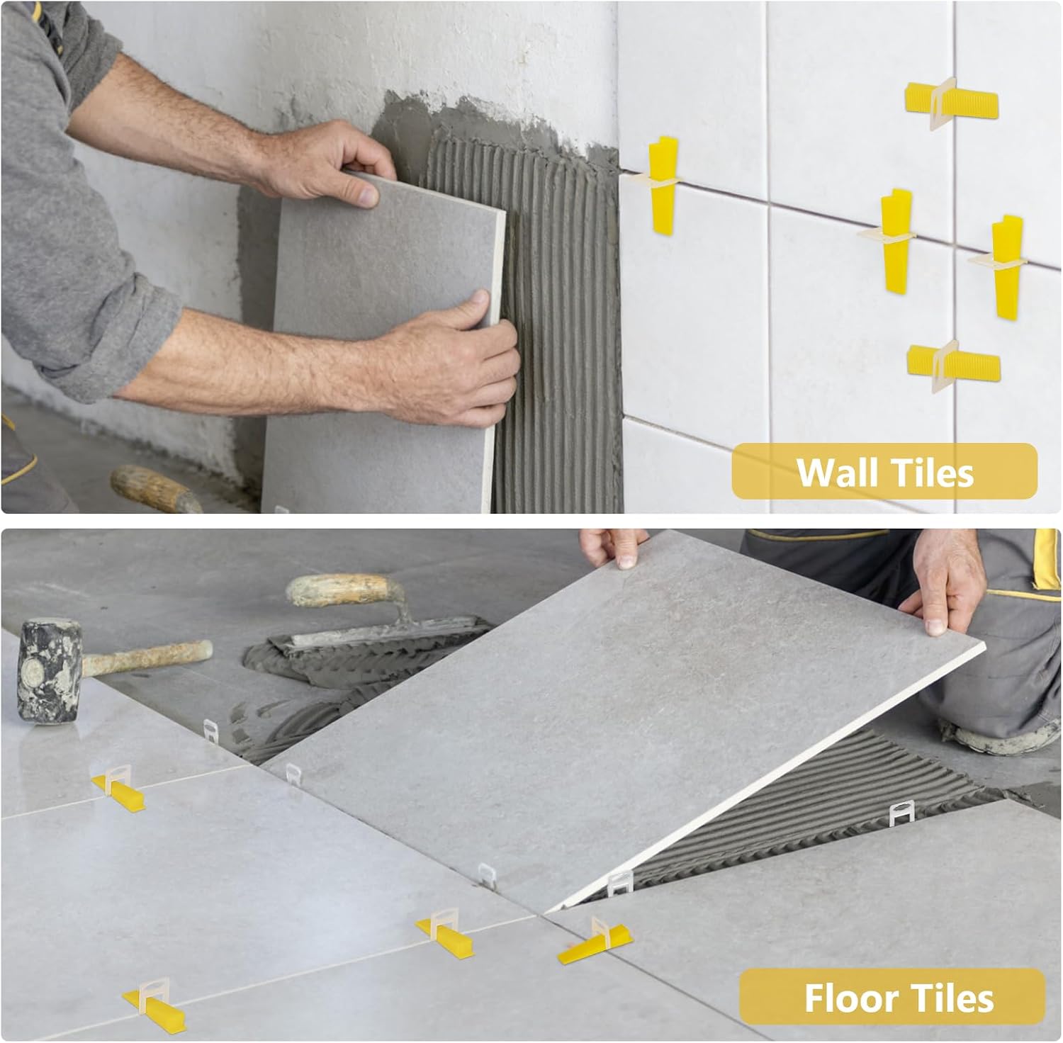 Tile Leveling Kit, Plier, 300 Clips & 100 Wedges, 1/8" Spacers | Reusable Tile Leveling Clips for Floor & Wall