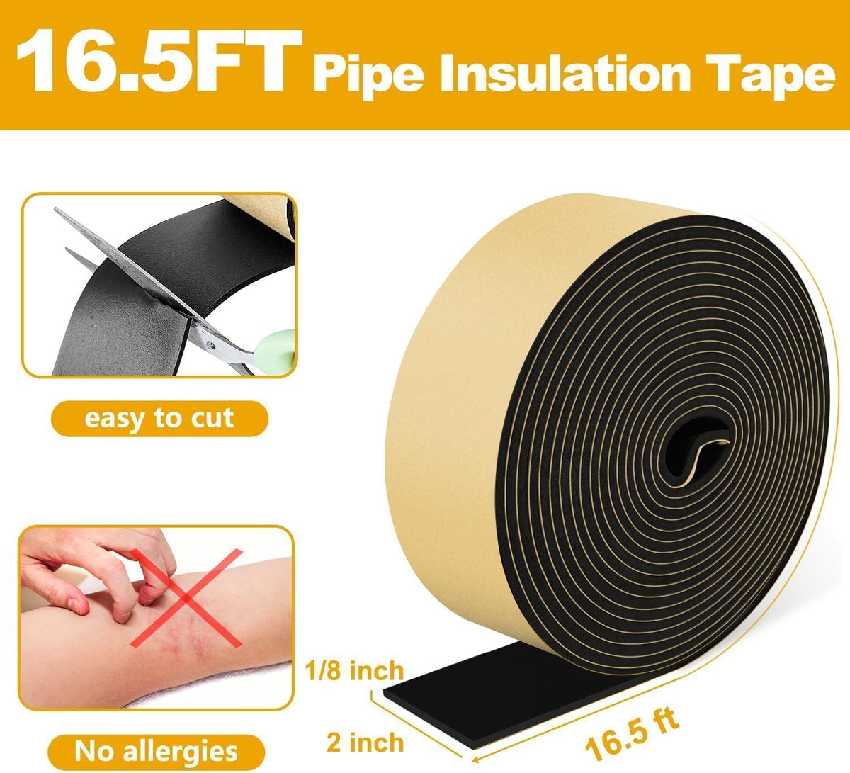 Pipe Insulation Tape, Pipe Wrap Insulation Foam Tape Self Adhesive, Outdoor Water Pipe Insulation Roll for HVAC, AC