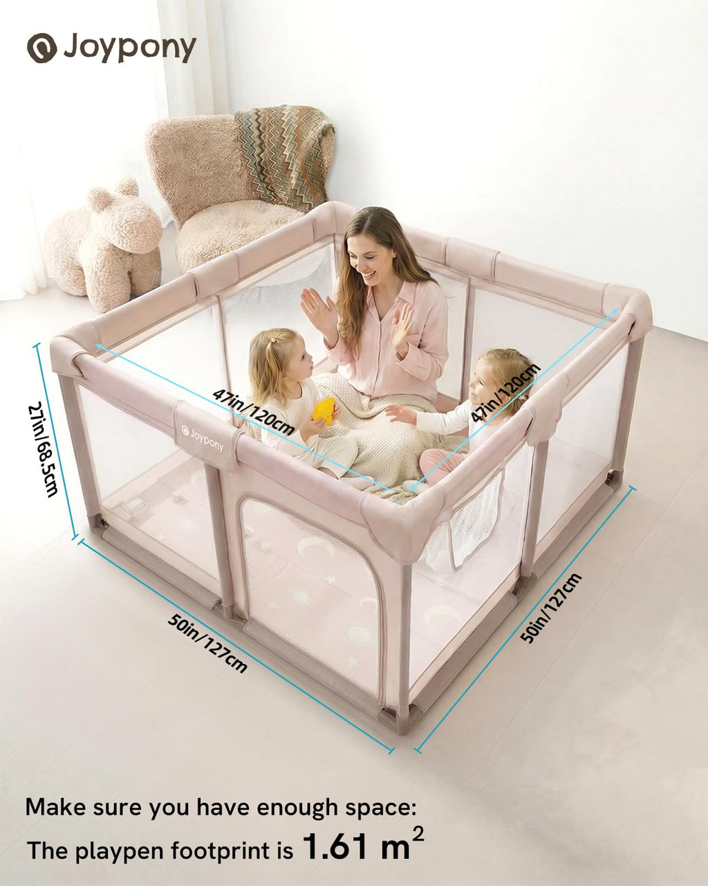 Baby Playpen with Mat, 50x50 in Small Play Pen for Babies, Toddler Playpen for Apartment, Indoors Play Yard with Soft