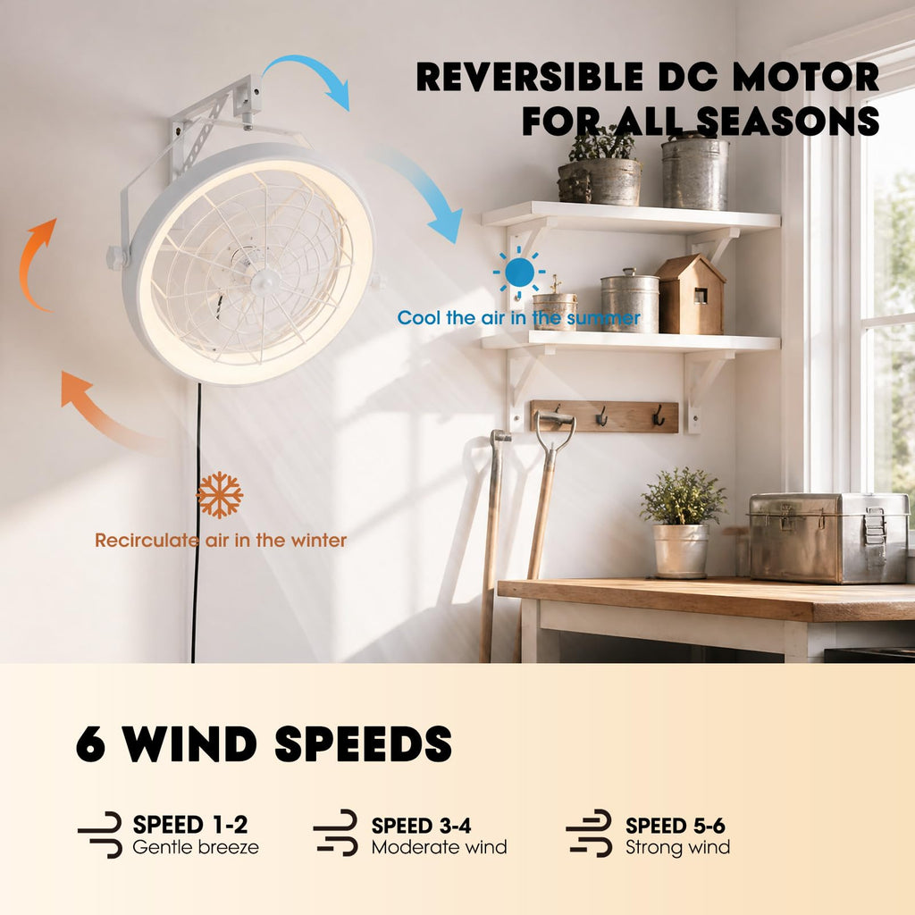23-Inch White Plug-In Wall Mounted Fan with LED Light and Remote