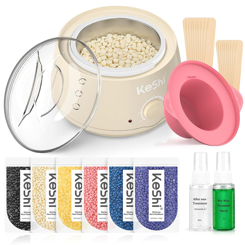Waxing Kit, Painless Hair Removal Wax Warmer with 6 Bags Wax Beans(Ivory)