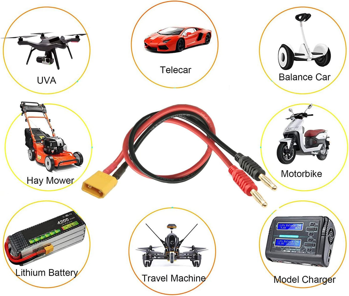 XT30 Connector Plug 4mm Banana Plugs Battery Charge Lead Adapter