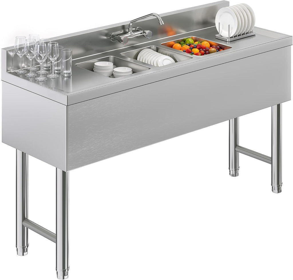 60" 3 Compartment Commercial Sink with Double Drainboards