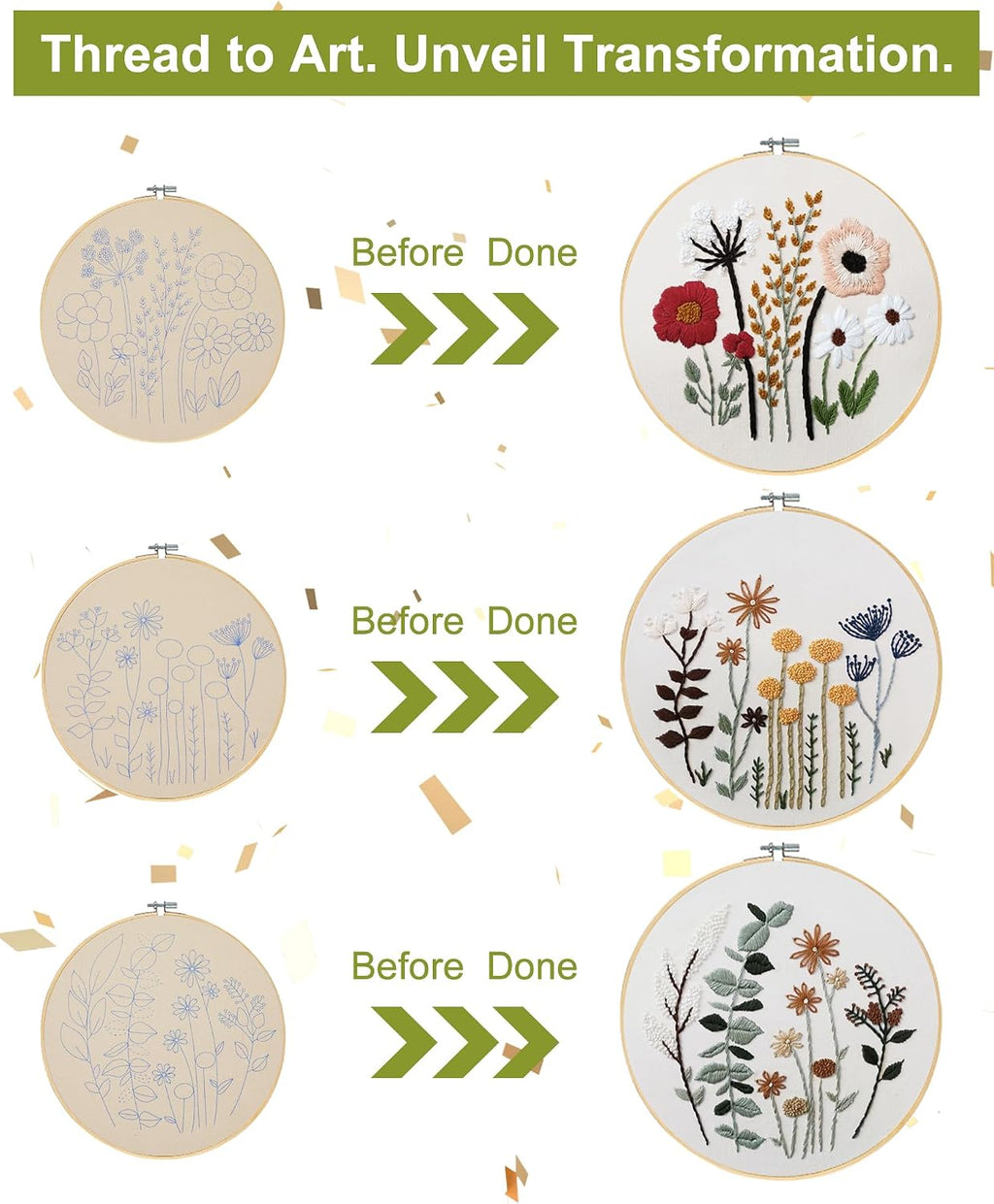 3 Sets Embroidery Kit,Cross Stitch Kits for Beginners,Needlepoint Kits for Adults with Easy Floral Pattern Hand
